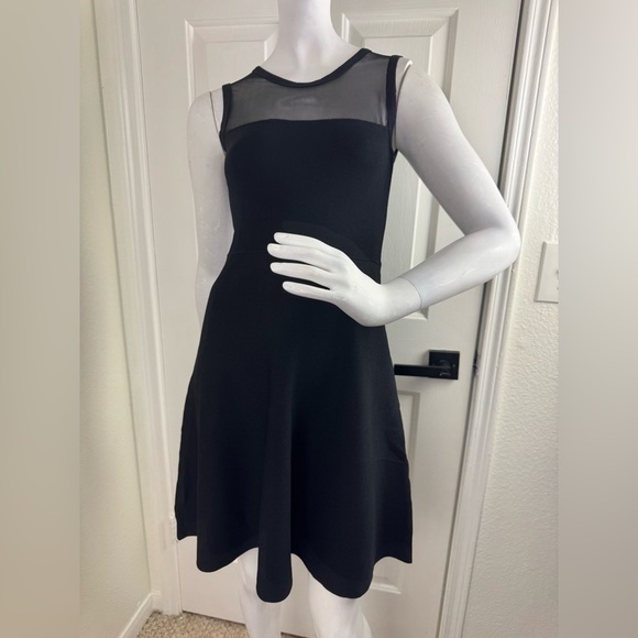 Line Mesh Fit & Flare Mini Black Skater Dress Women's Size S - Picture 2 of 13